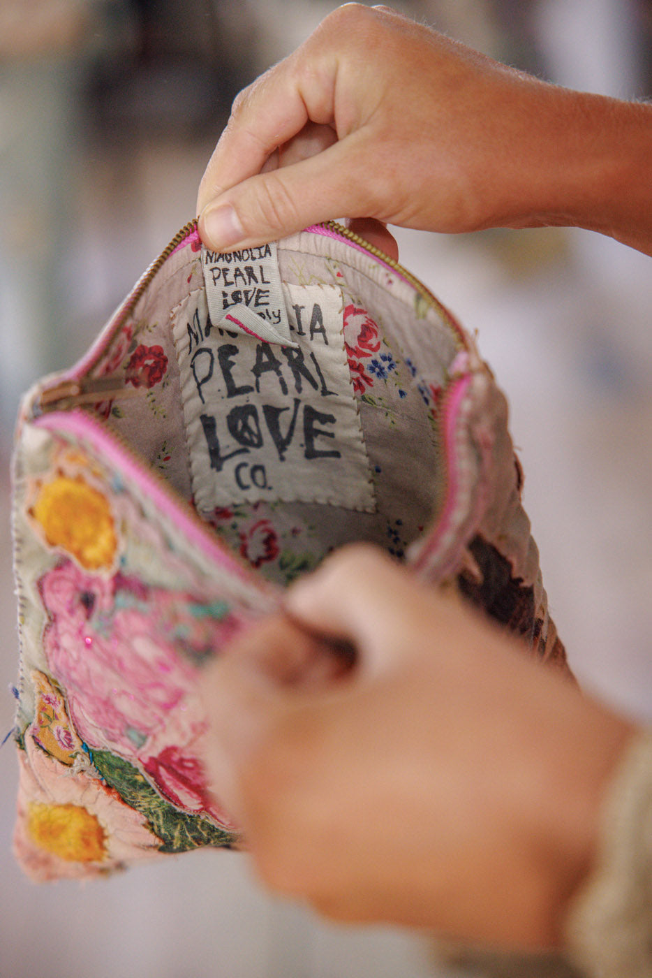 Quilted Bunny Burro Pouch with floral liningMagnolia Pearl Clothing