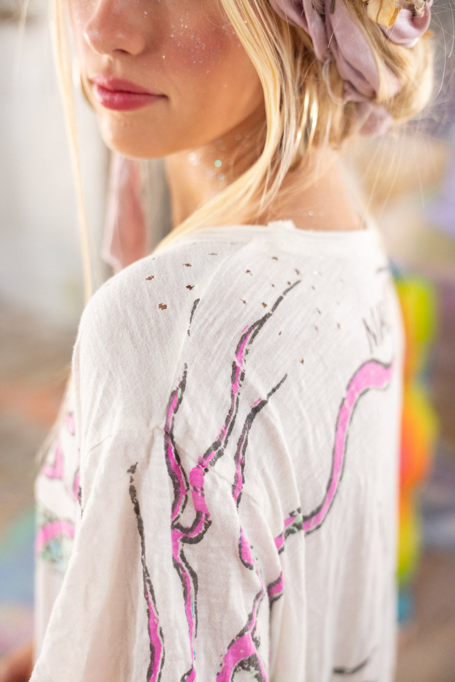 Magnolia Pearl oversized T-shirt dress featuring hand-faded dragon graphic