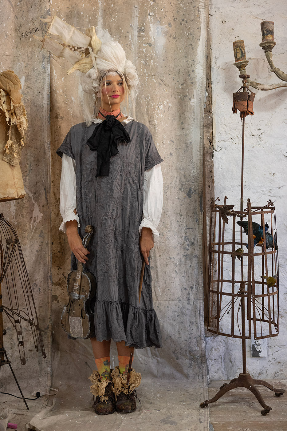 Embroidered Ryder Dress Earl Grey Magnolia Pearl