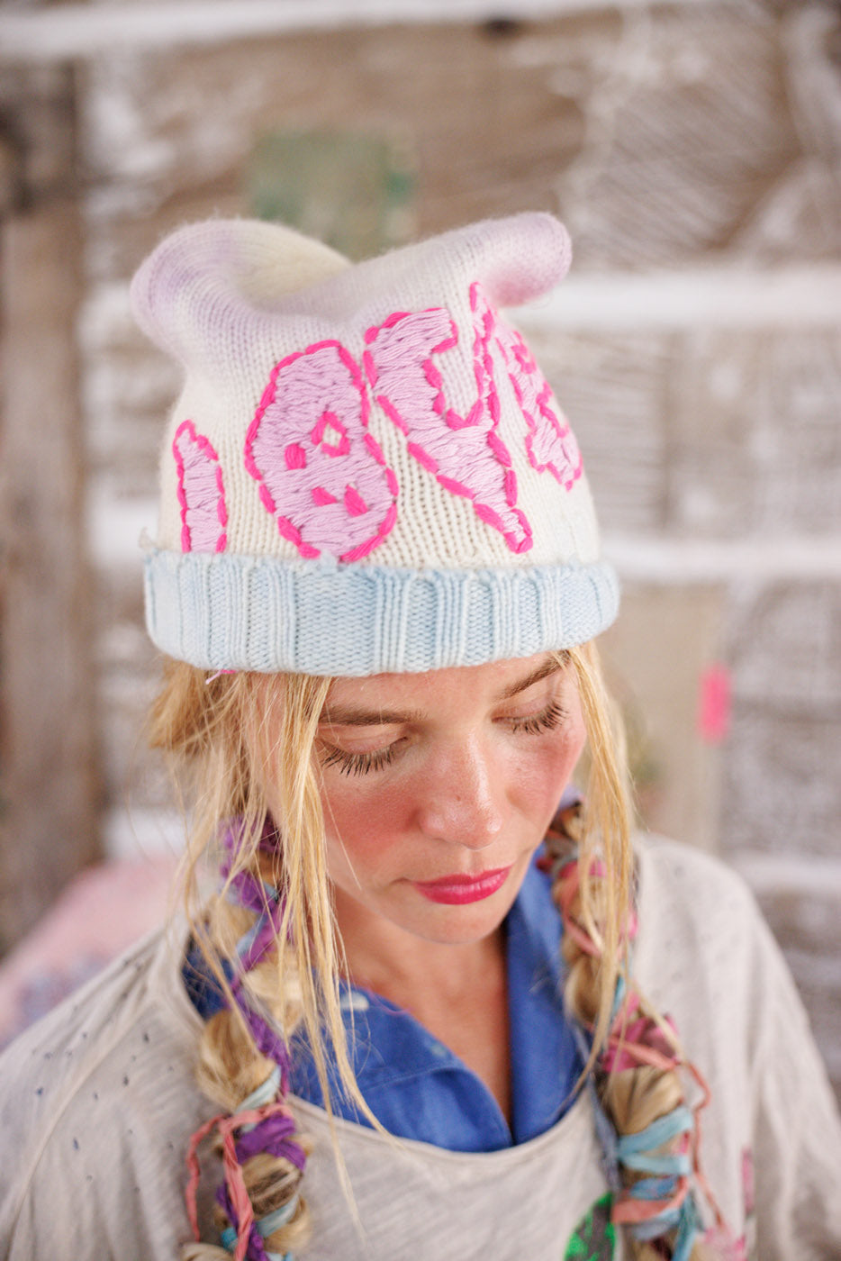Embroidered Love Beanie Magnolia Pearl Clothing
