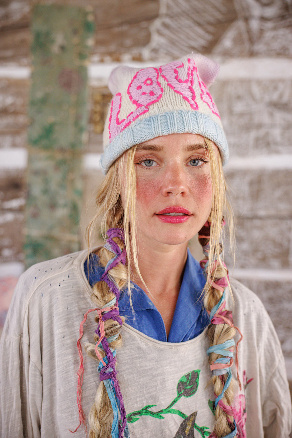 Embroidered Love Beanie Magnolia Pearl Clothing