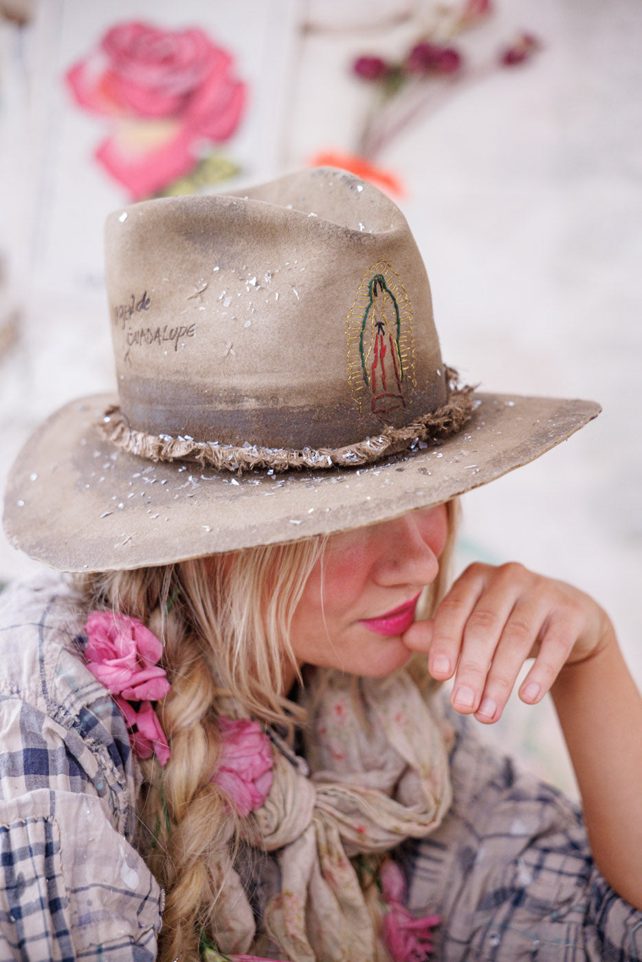 Hand-Embroidered Virgen de Guadalupe Crushed Fedora