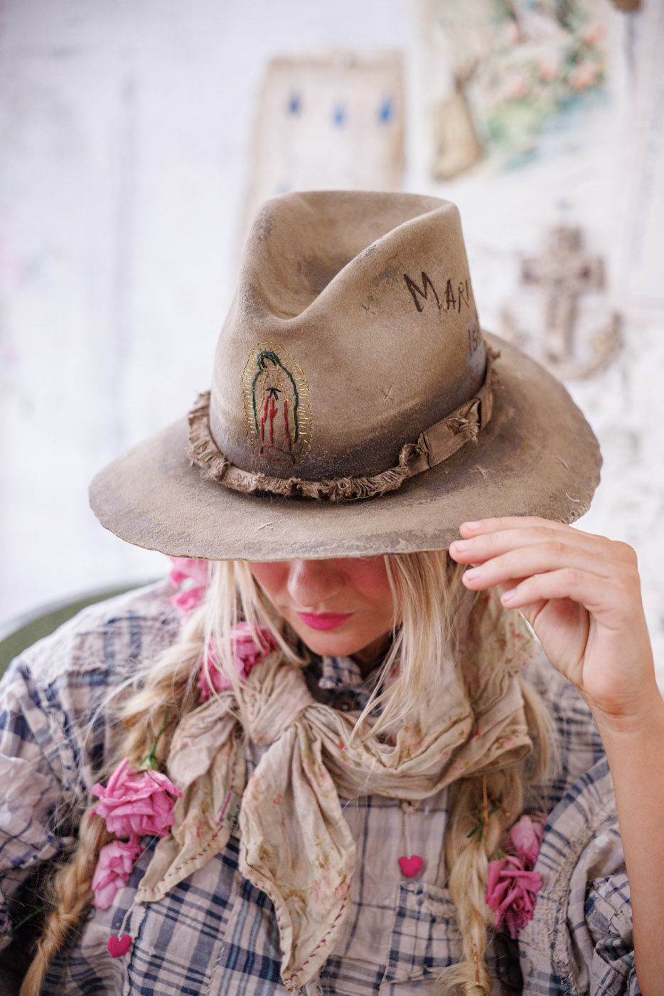 Hand-Embroidered Virgen de Guadalupe Crushed Fedora