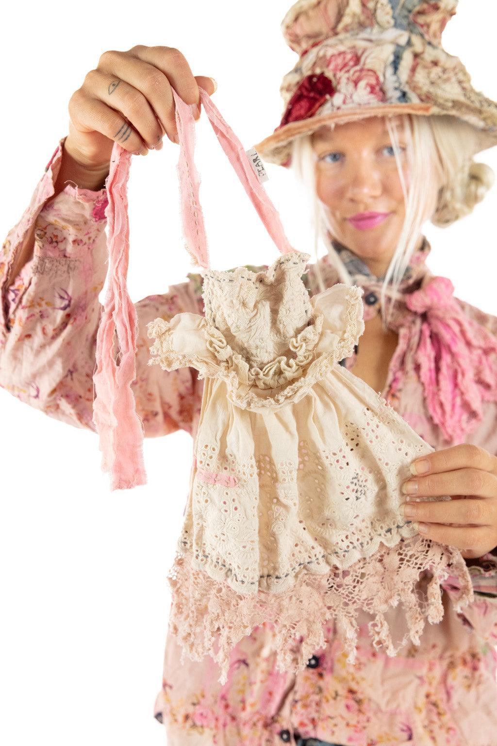 Magnolia Pearl artisan vintage pink floral blouse and patchwork hat, whimsical niche clothing