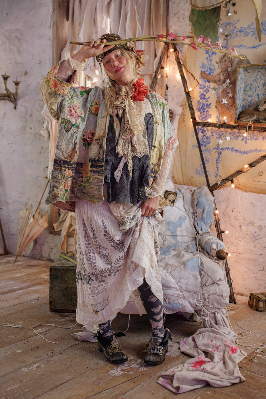 Кимоно с капитонирани рози и океан 