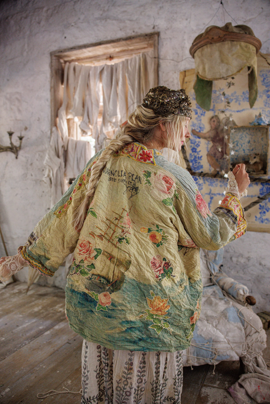 Кимоно с капитонирани рози и океан 