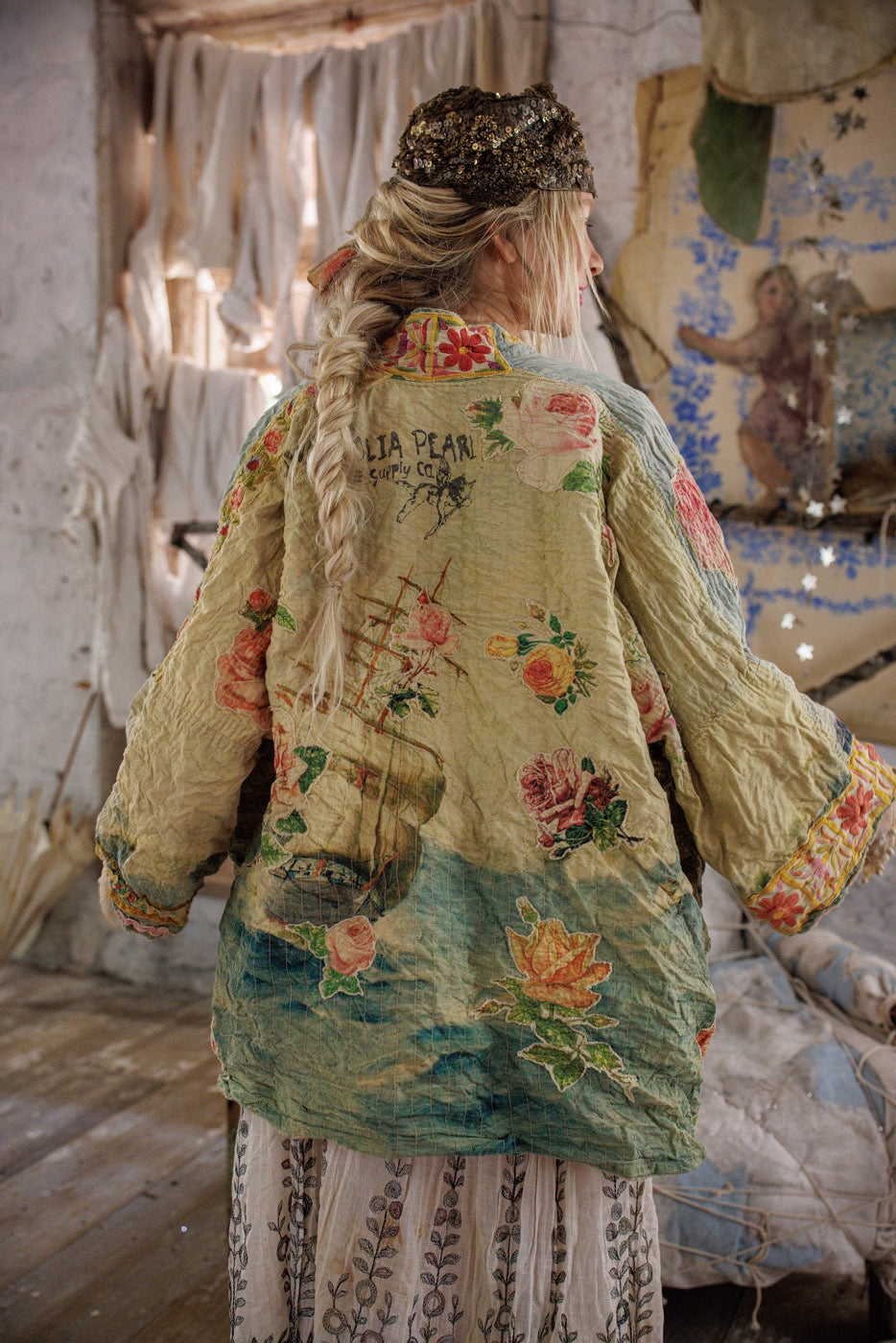 Кимоно с капитонирани рози и океан 