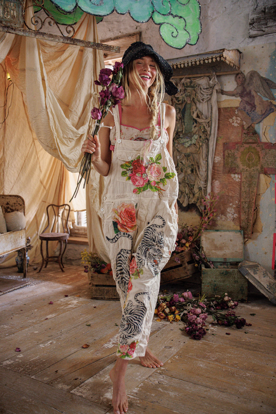 Брезентови флорални любовни гащеризони 