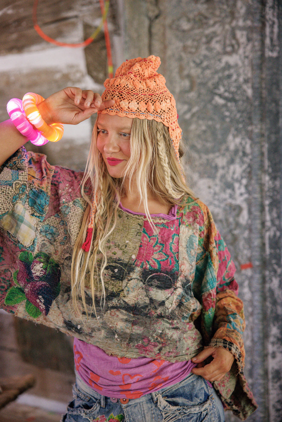 Quilted Bapu Poncho Top Magnolia Pearl Clothing embroidered vintage style with floral prints