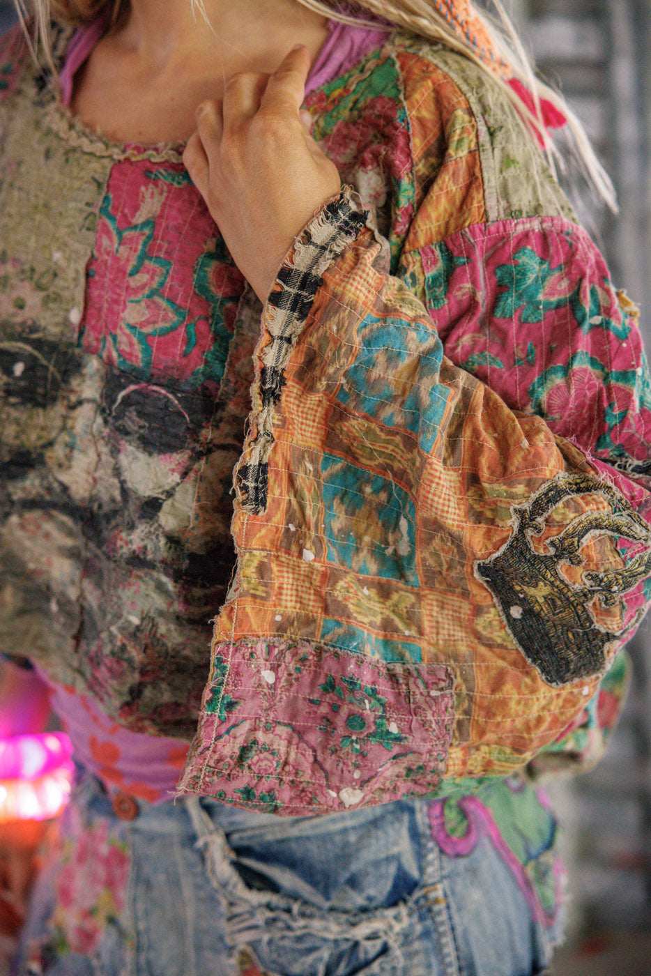 Quilted Bapu Poncho Top Magnolia Pearl Clothing embroidered vintage style with floral prints