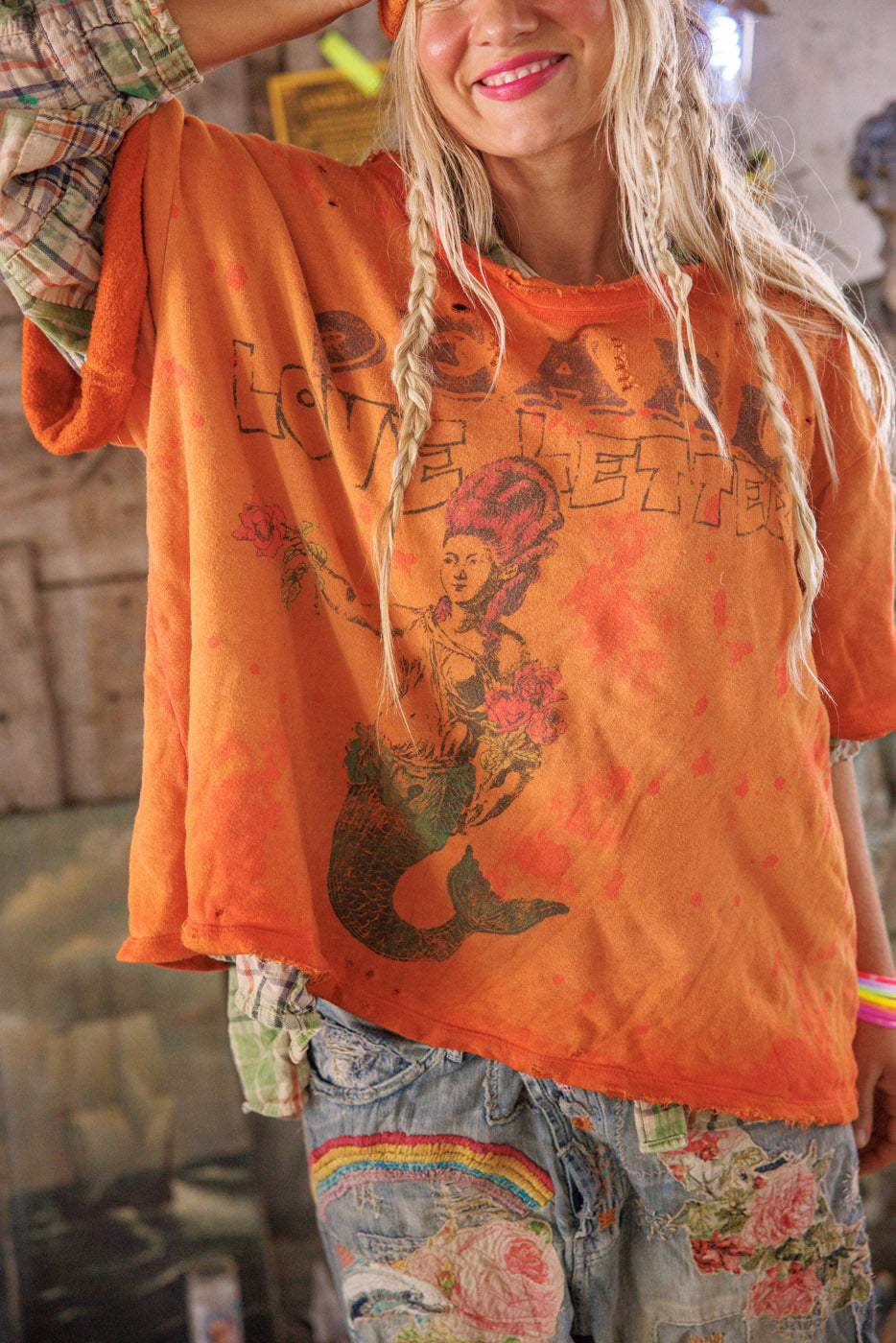 Mermaid Love Letters Vetiver Sweatshirt Magnolia Pearl Clothing orange color and mermaid design