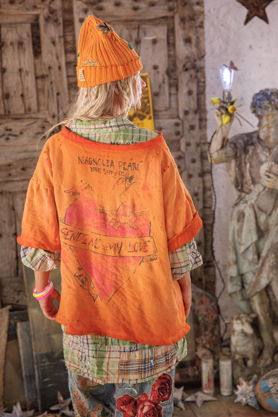 Mermaid Love Letters Vetiver Sweatshirt Magnolia Pearl Clothing orange color and mermaid design