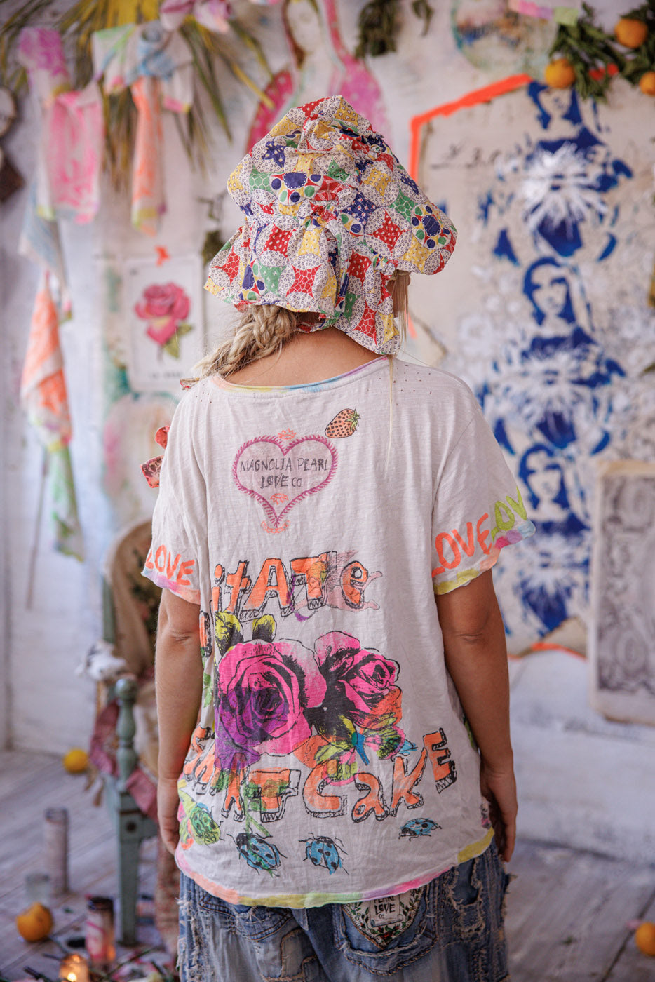 Neon Blå Bonnet Graffiti T Regnbue Dråbe 