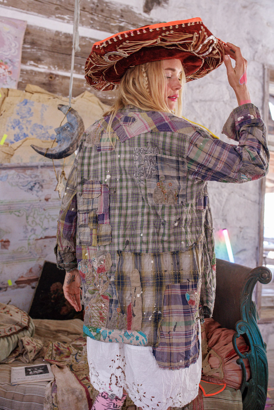 Camisa Occidental Kelly de Apliques Verde Madras 