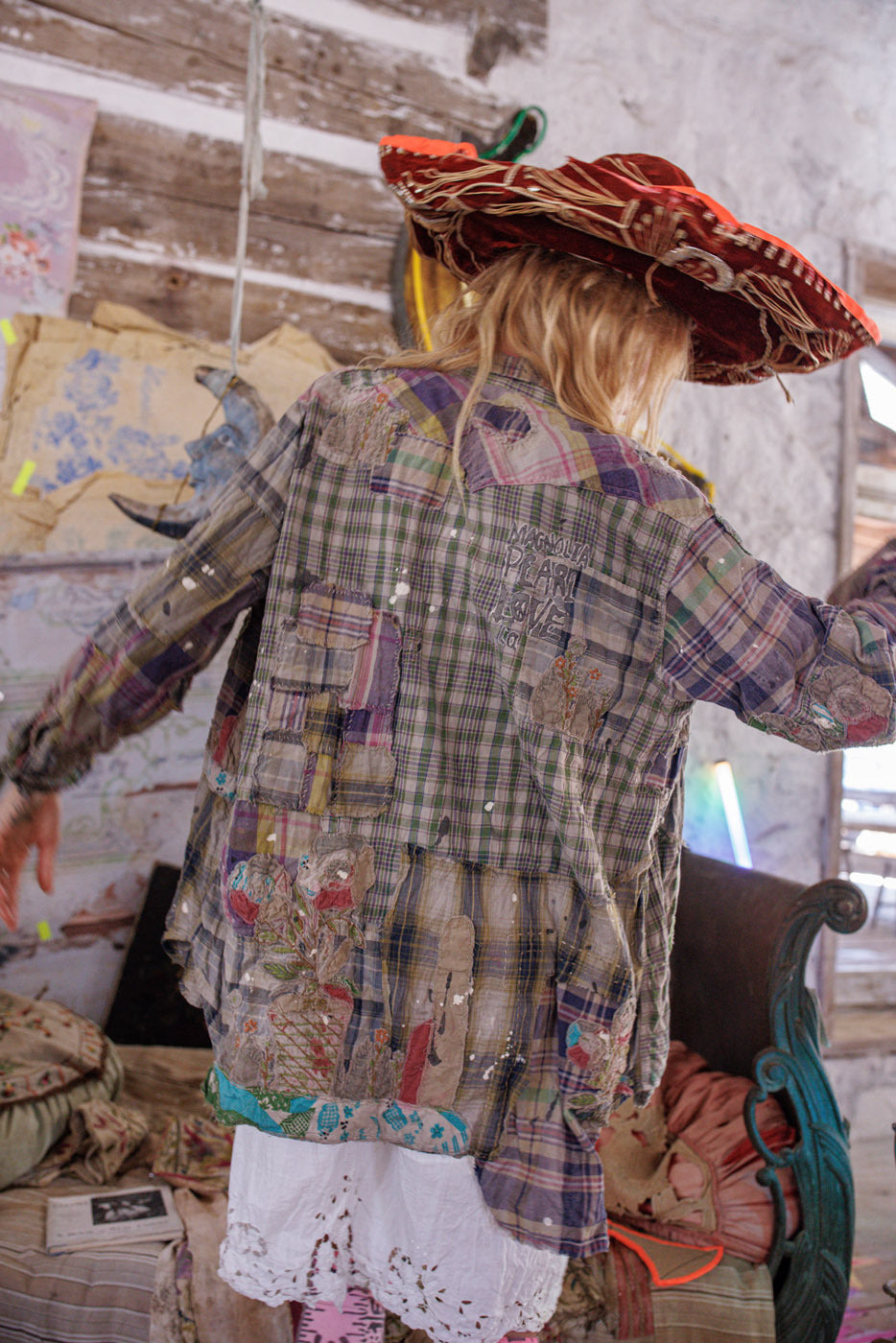 Camisa Occidental Kelly de Apliques Verde Madras 