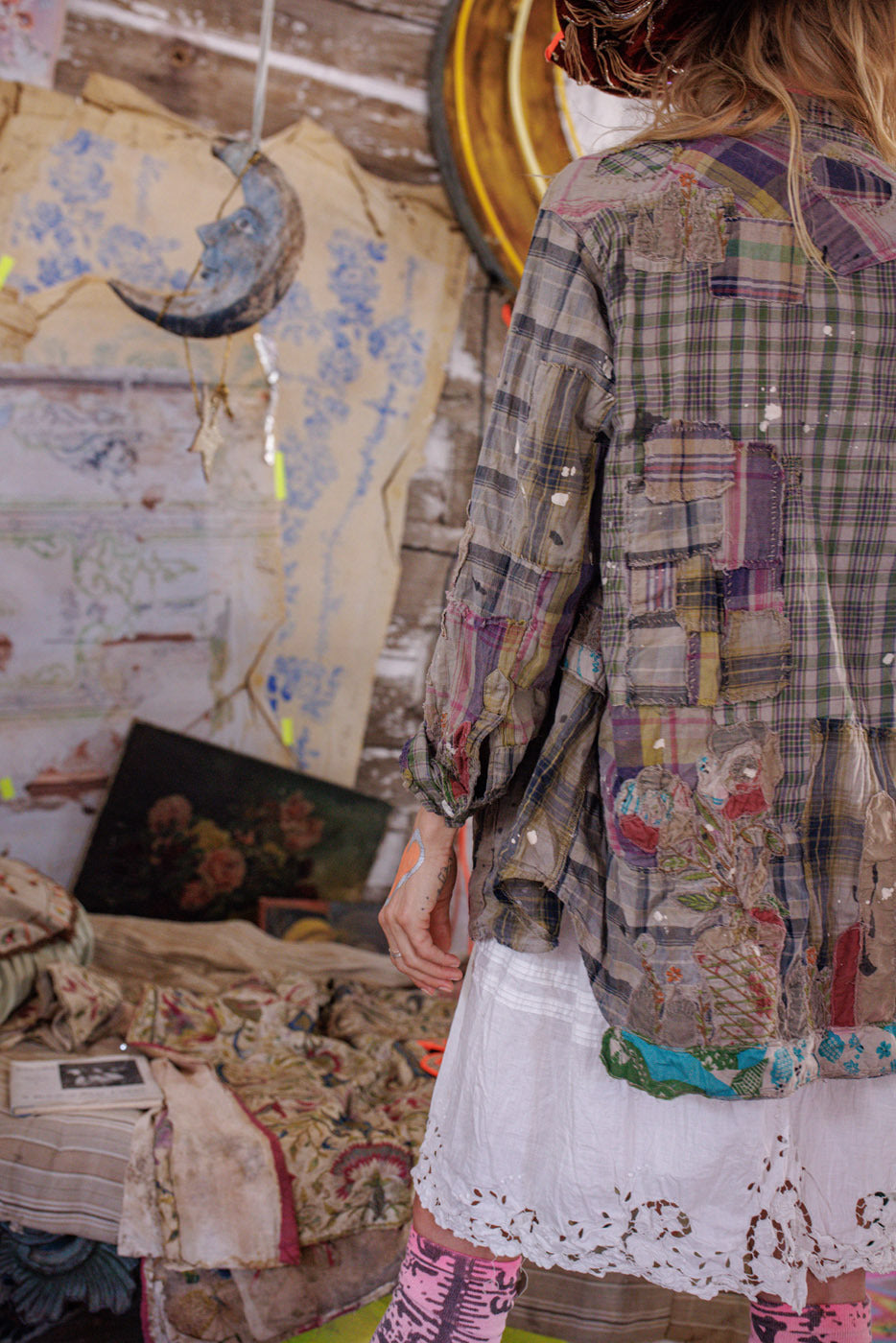 Camisa Occidental Kelly de Apliques Verde Madras 