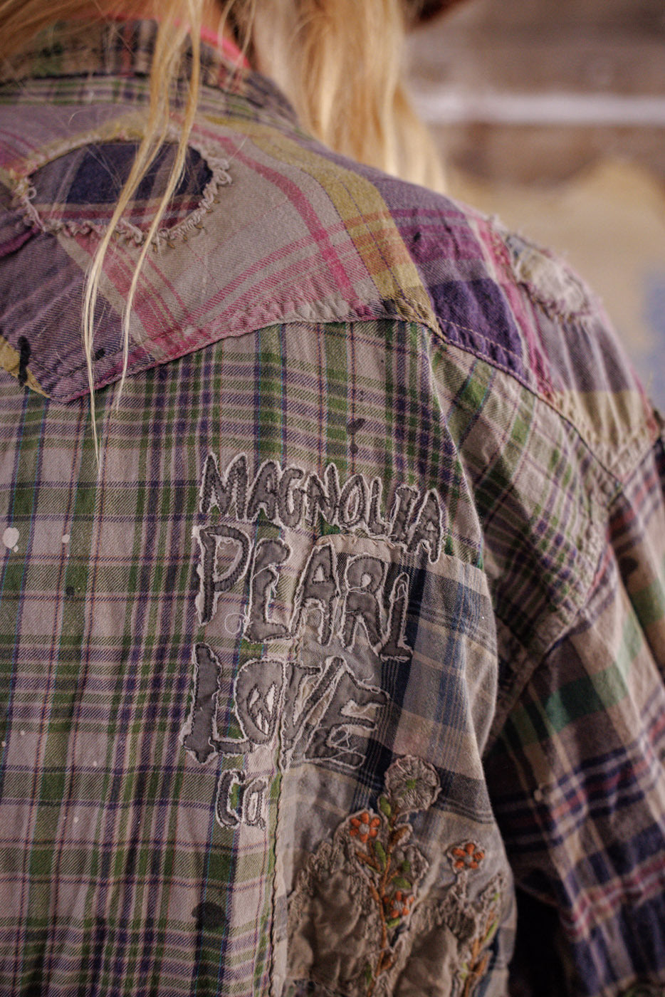 Camisa Occidental Kelly de Apliques Verde Madras 