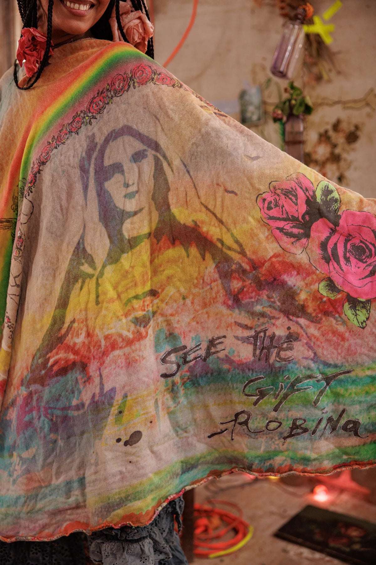 Regenbogen Herz Poncho Keine 