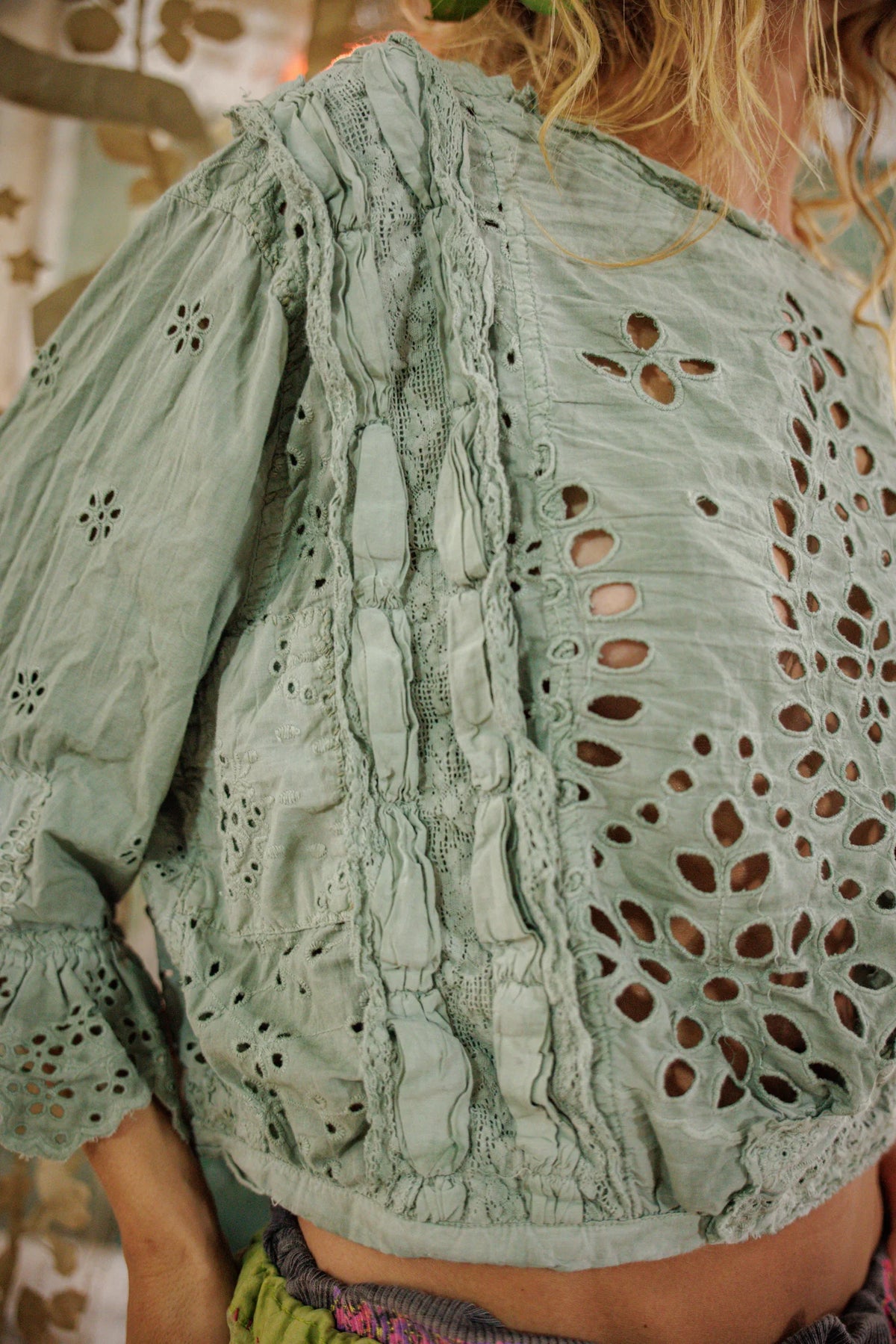 Блуза с якичка Eyelet Pinny в морскосиво 