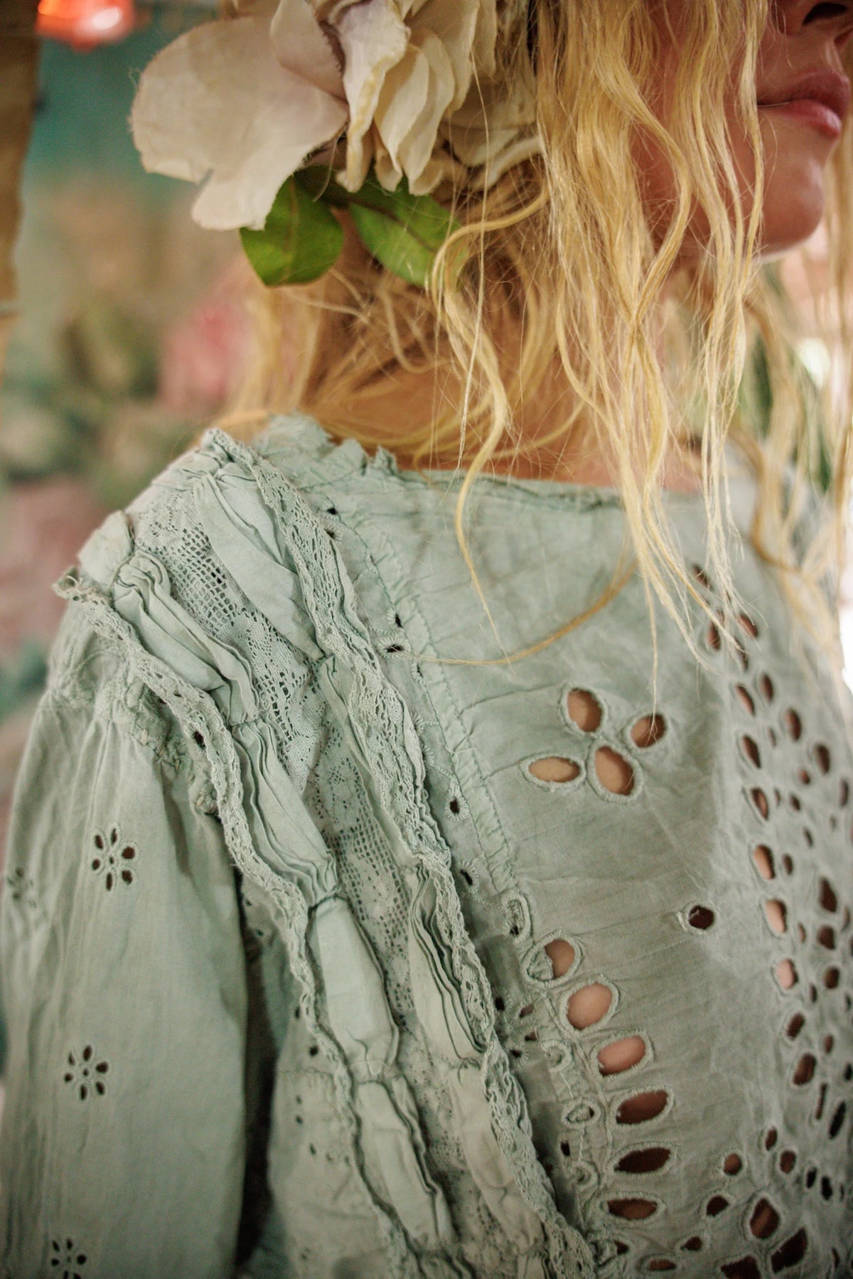 Блуза с якичка Eyelet Pinny в морскосиво 