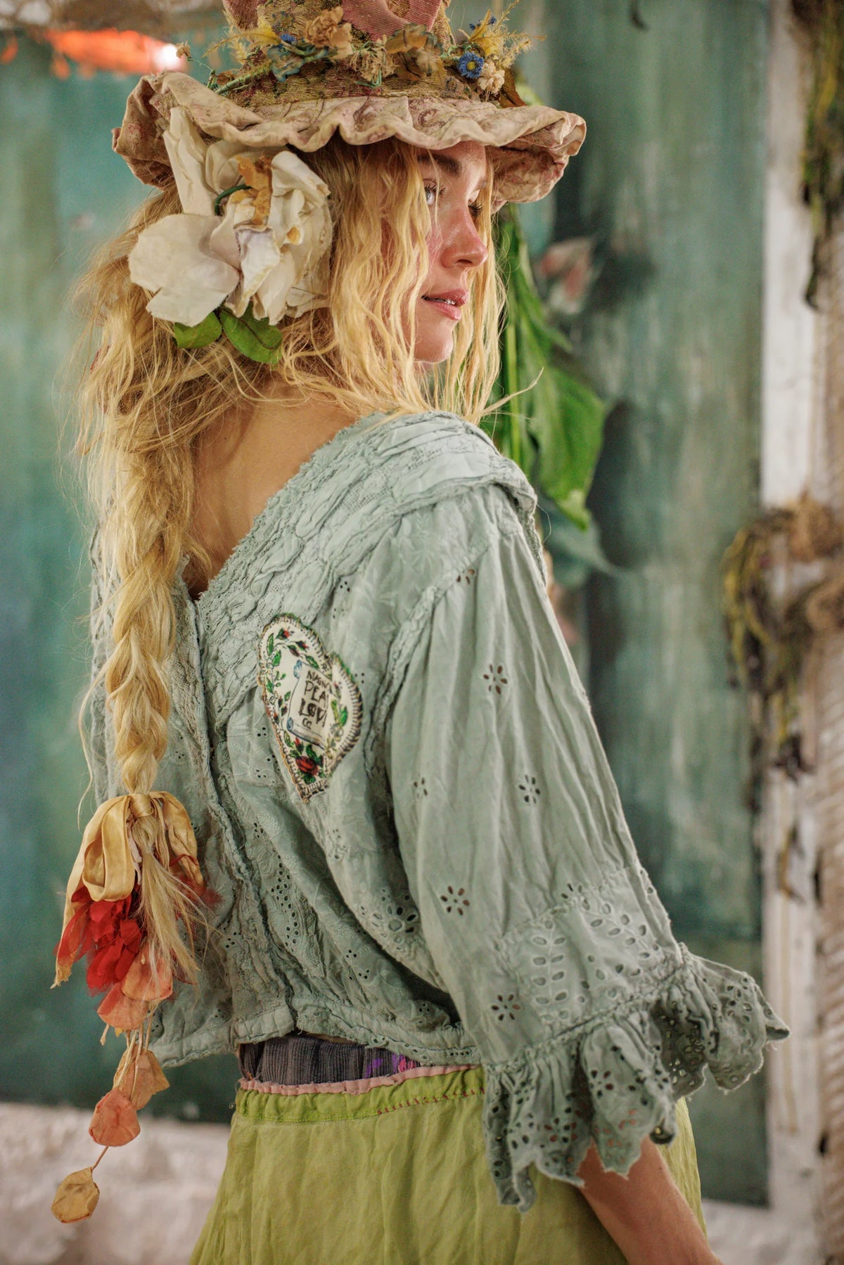 Блуза с якичка Eyelet Pinny в морскосиво 