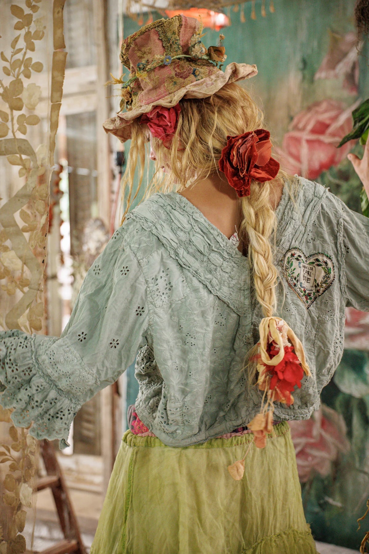 Блуза с якичка Eyelet Pinny в морскосиво 