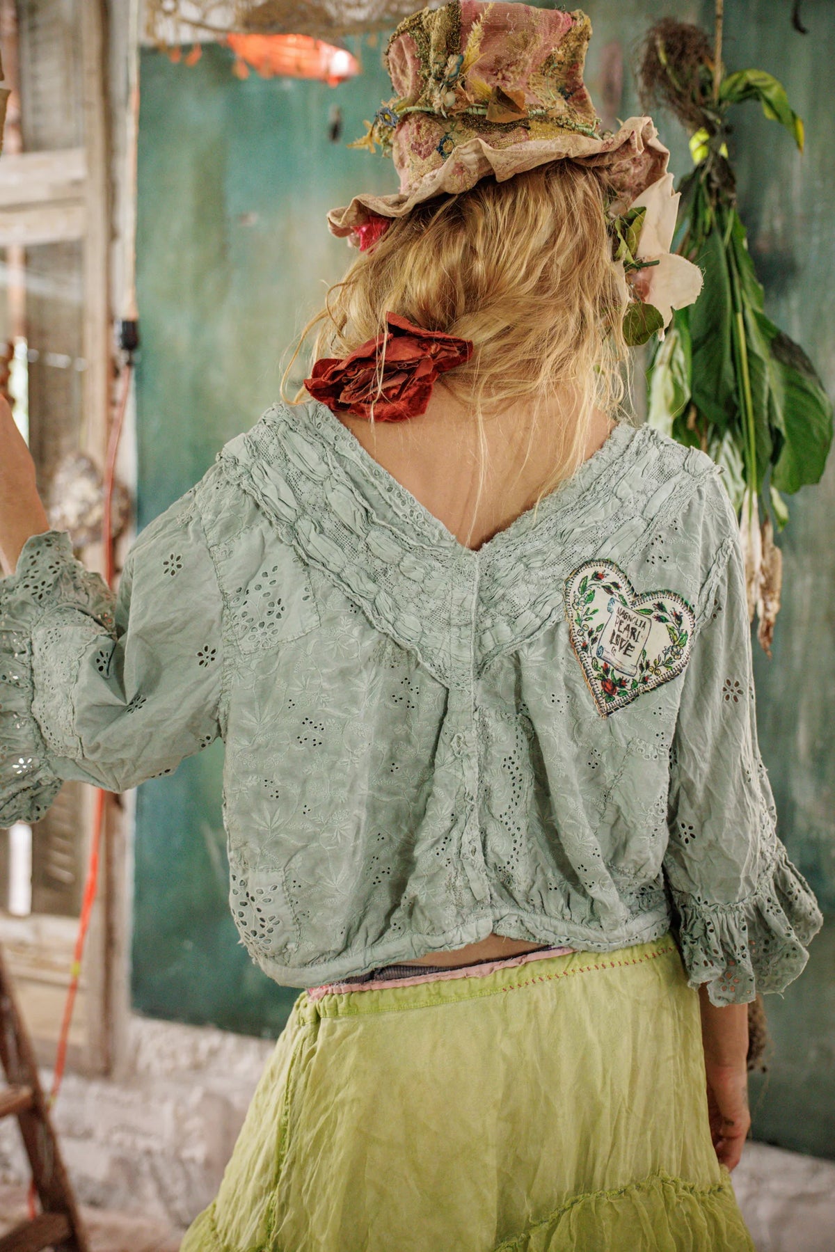 Блуза с якичка Eyelet Pinny в морскосиво 