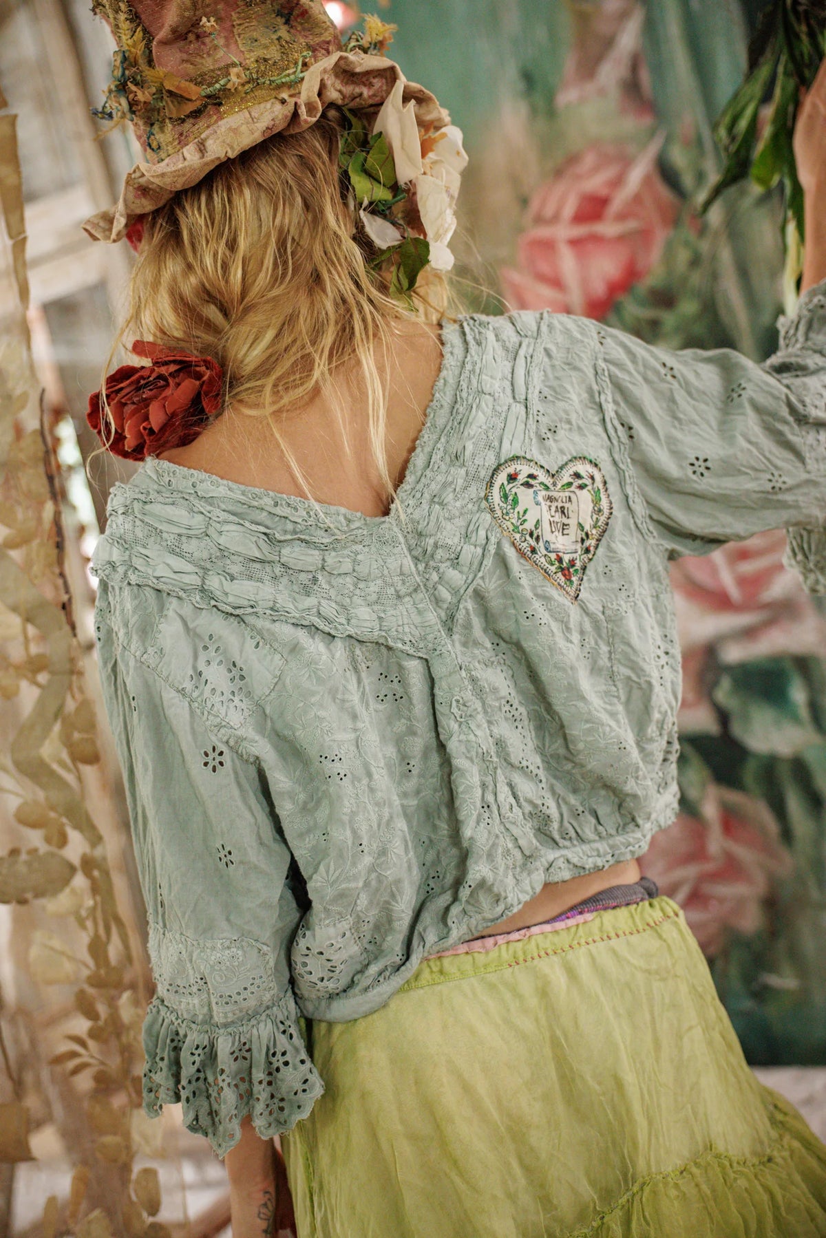 Блуза с якичка Eyelet Pinny в морскосиво 