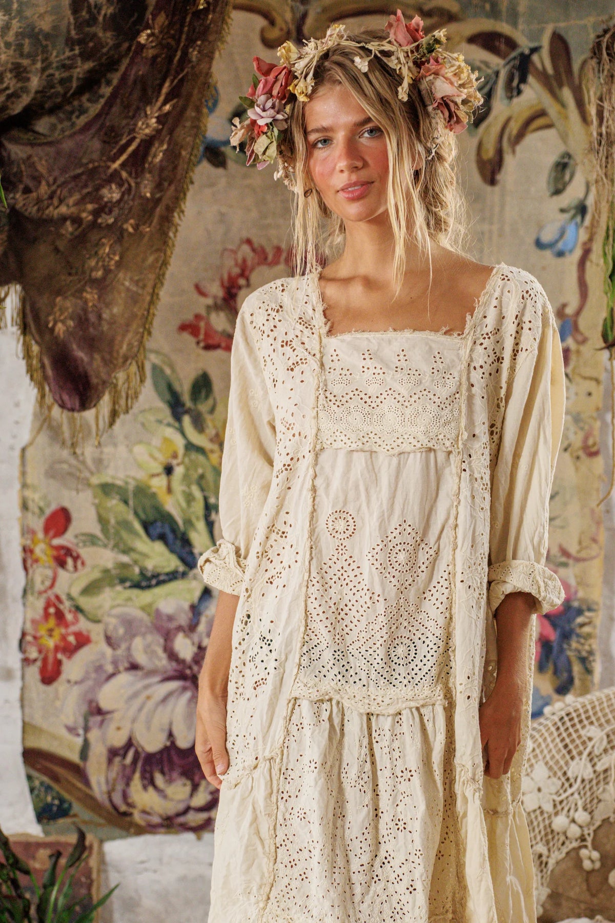 Eyelet-Patchwork-Helenia-Kleid 