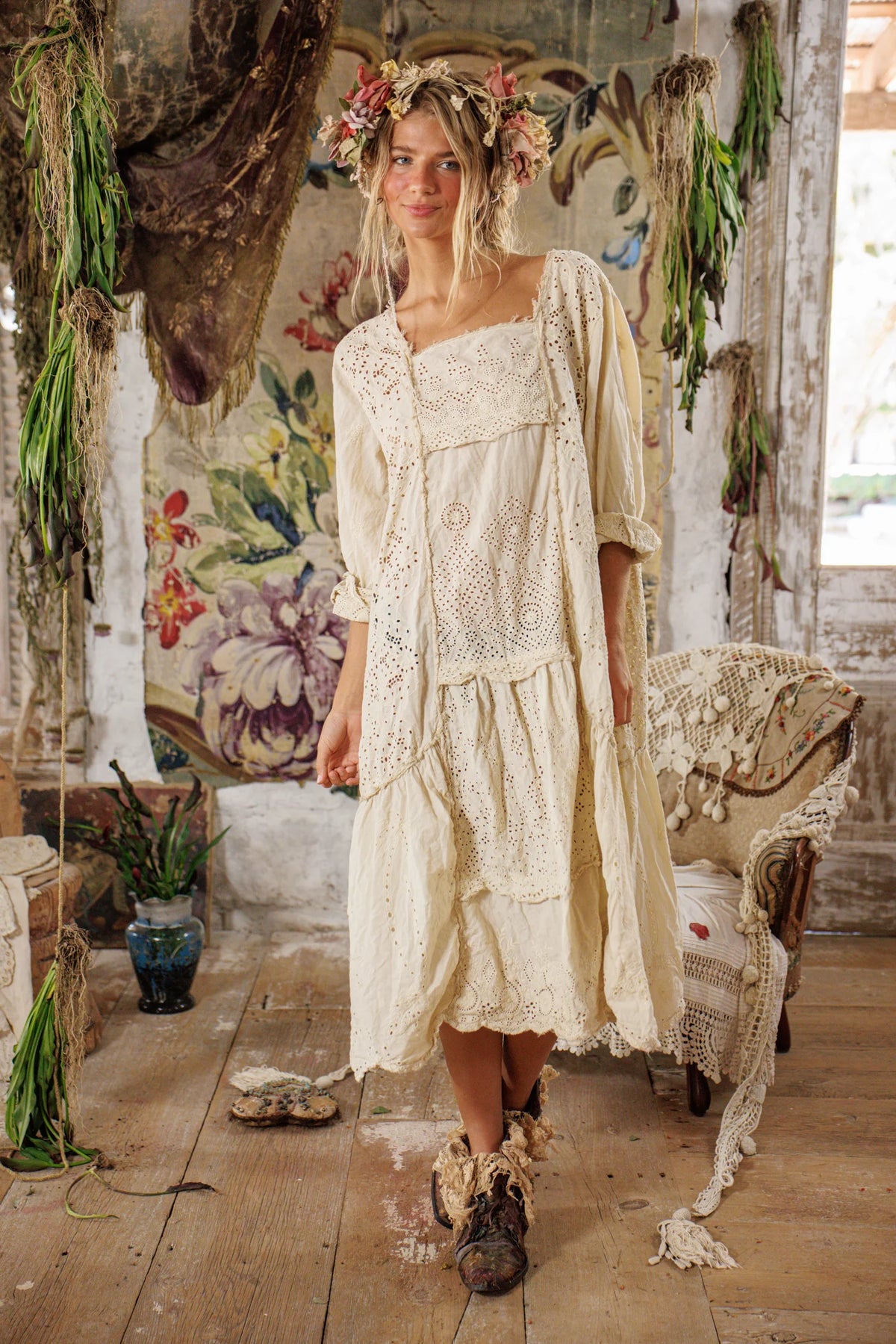 Eyelet-Patchwork-Helenia-Kleid 