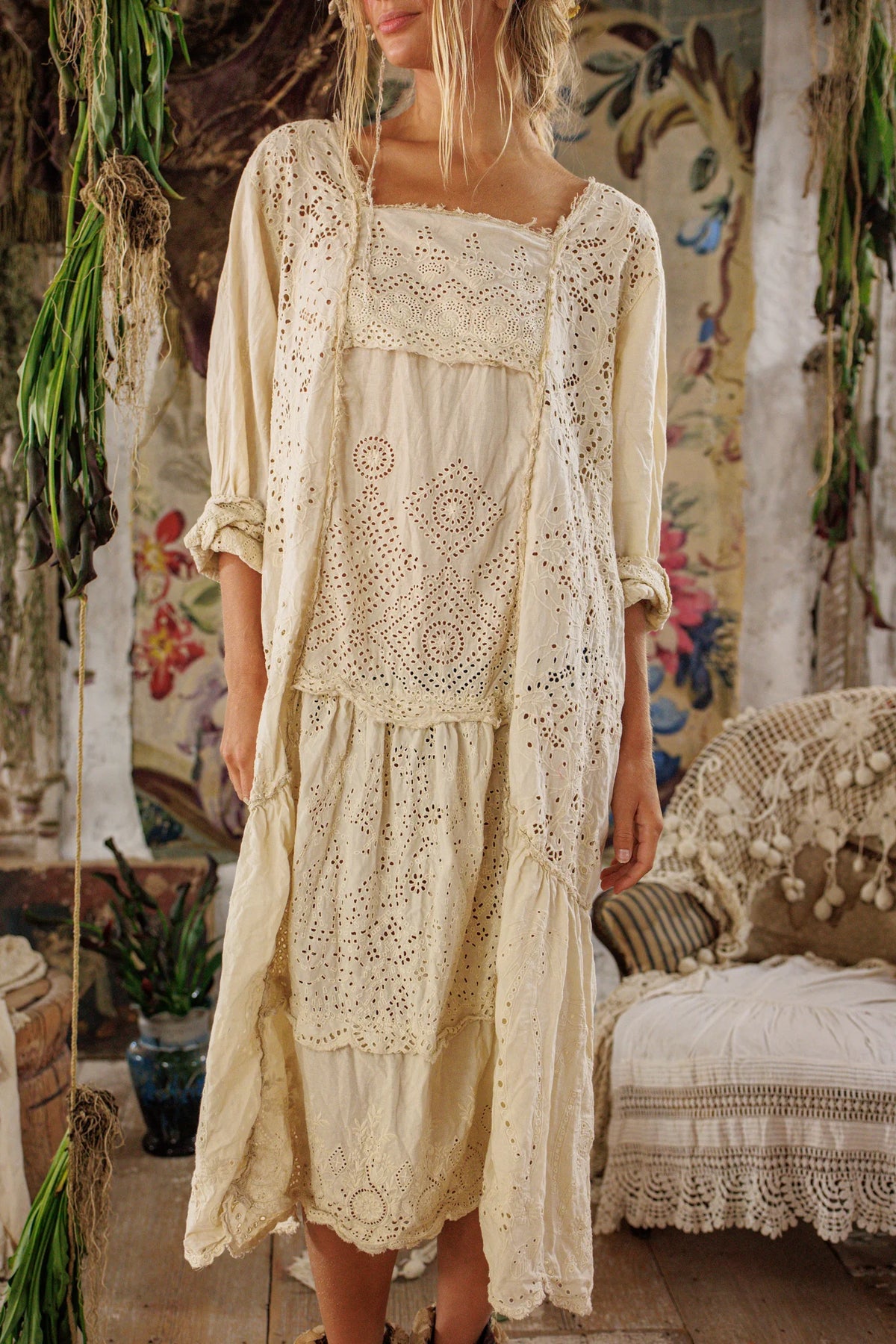 Eyelet-Patchwork-Helenia-Kleid 