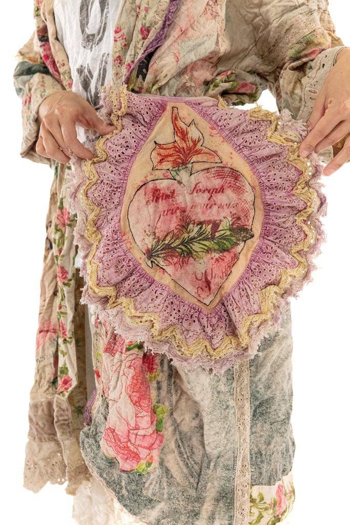 Magnolia Pearl artisan vintage floral skirt with whimsical heart applique and lace ruffles